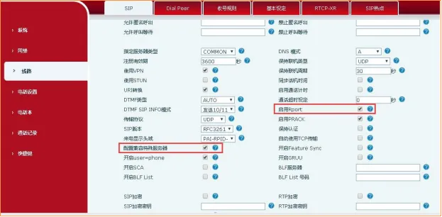 在電話上啟用 rport 和特殊伺服器相容性