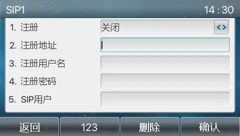 SIP registration screen