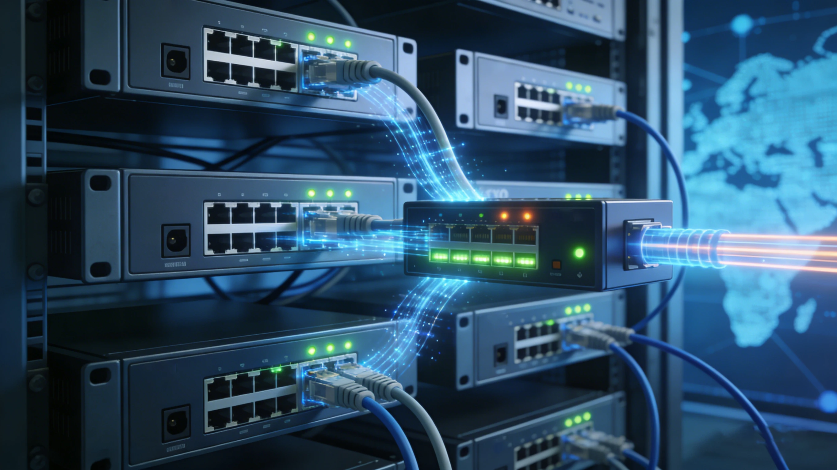 PSTN來電透過FXO閘道器轉送至IP PBX與SIP桌機的逐步通話流程圖