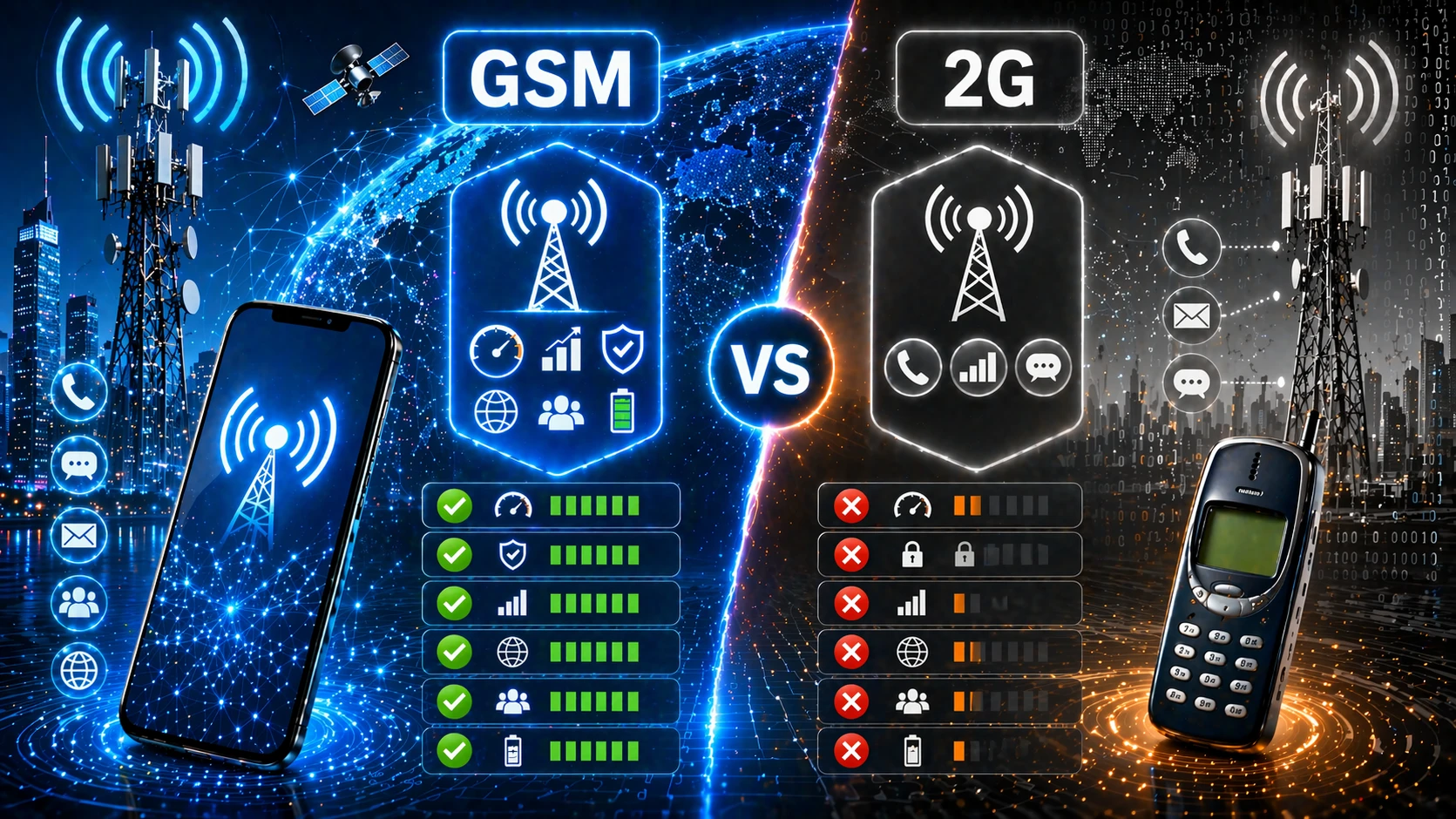 GSM 通訊網路與 2G 網路的比較