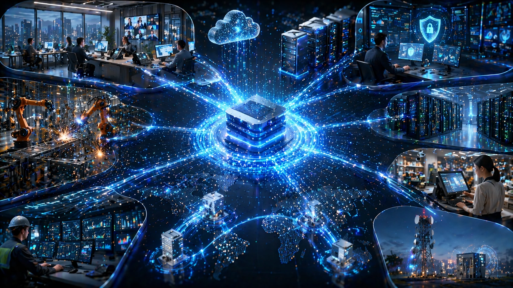 IPv4 的企業和工業使用案例，包括辦公室區域網路、IP PBX 系統、工業電話、攝影機、路由器、防火牆和雲端連線的分公司網路。