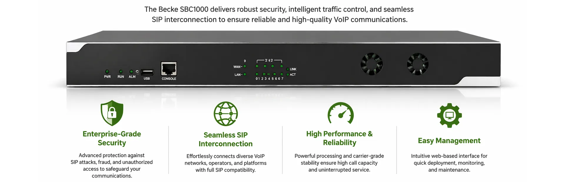 適用於企業級 VoIP 安全性和 SIP 互連的 Becke SBC1000 邊界會話控制器