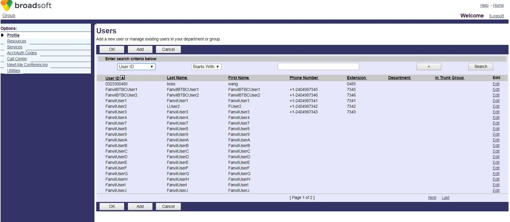 BroadWorks User List