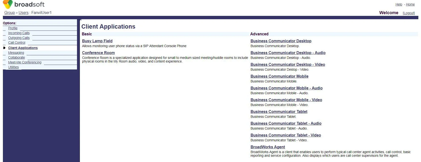 Client Applications Page