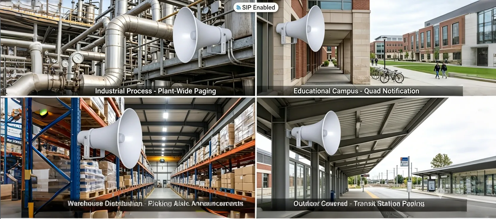 部署於工業、校園、倉儲或戶外遮蔽區的PA-BHS-IP50 SIP号角喇叭