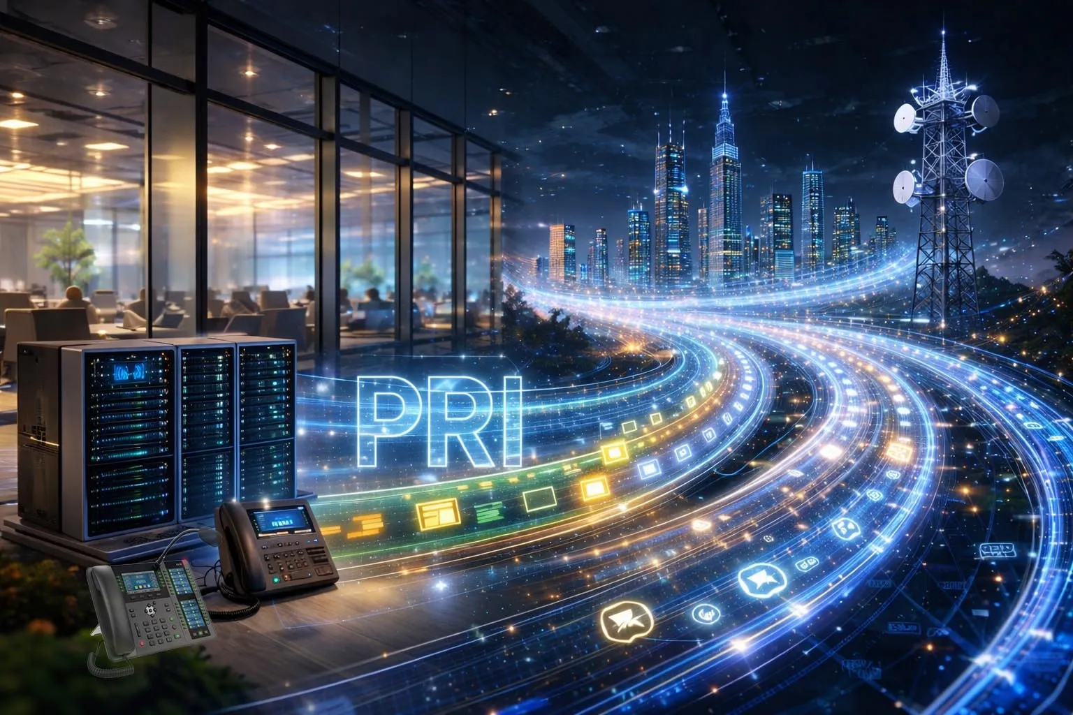 Primary Rate Interface通過帶有多個語音通道和專用信令通道的數字中繼連接企業PBX與運營商網絡