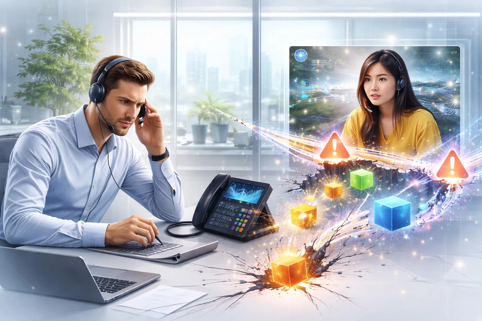 RTP 語音流分析，显示 VoIP 通话中因資料封包遺失造成的序列缺口、抖動和音訊品質下降
