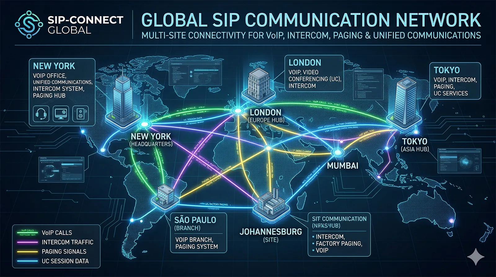 串聯VoIP、對講、廣播與整合通訊的多據點全球SIP通訊網路
