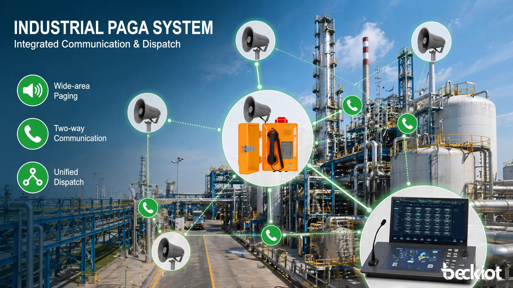 工業 PAGA 系統覆蓋厂区并整合扬声器、電話和调度