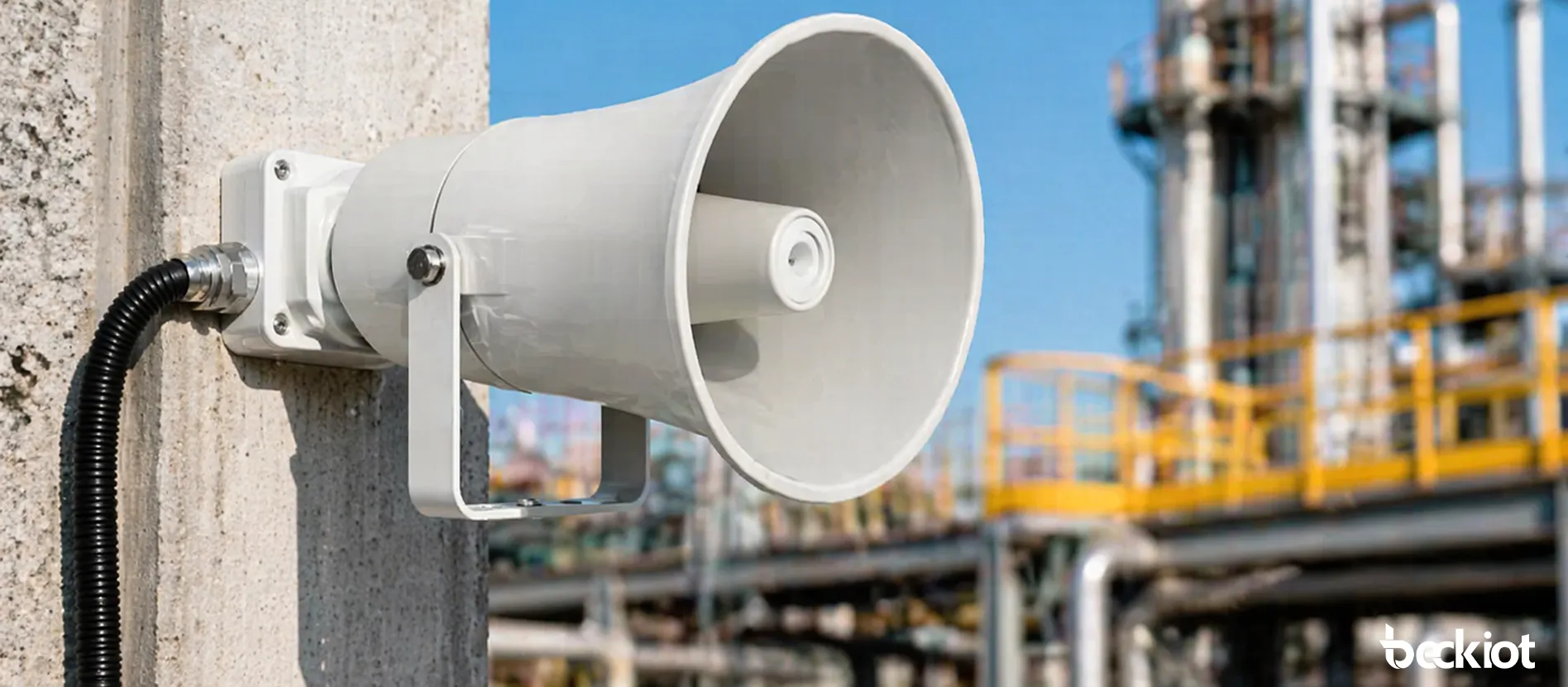 PA-BHS-IP30 SIP speaker installed in an outdoor industrial communication environment