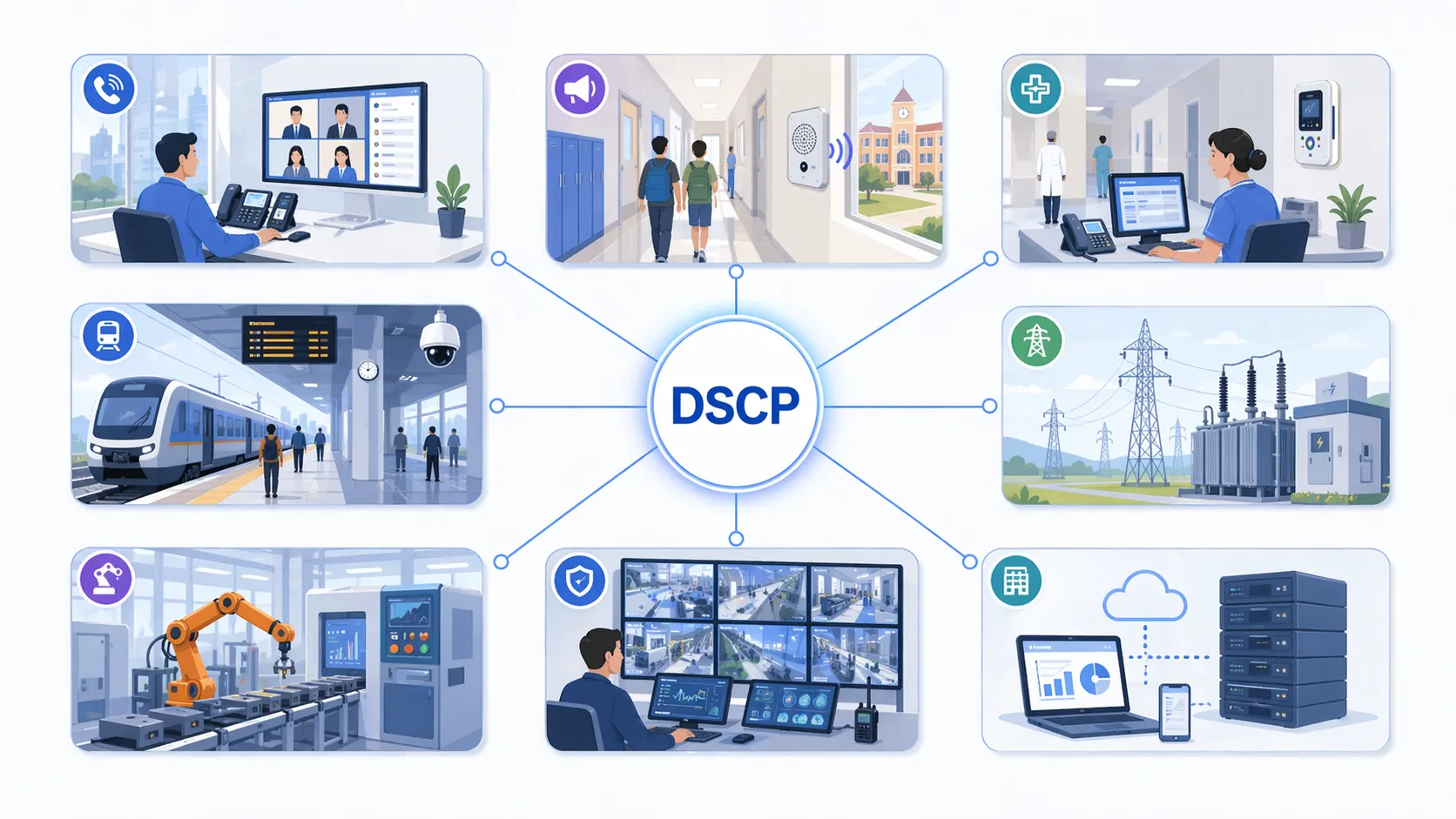 DSCP 支援工業語音、廣播呼叫、監控與營運網路流量的服務品質