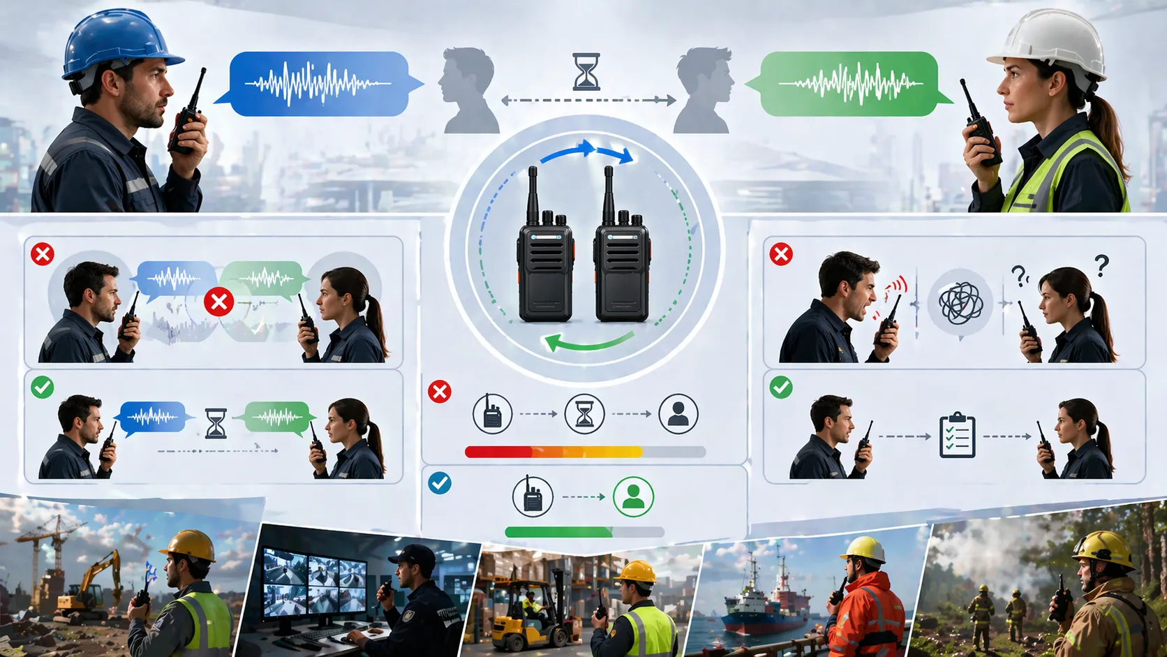 現場作業使用半雙工通訊，使用者依序在共享通道傳送訊息