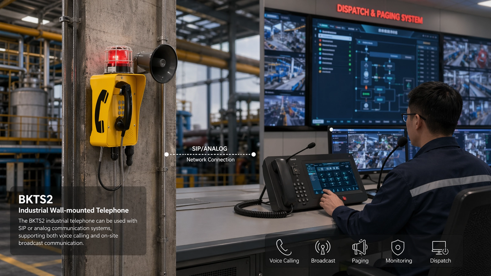 BKTS2 對接調度與廣播系統之 SIP / 類比工業壁掛電話