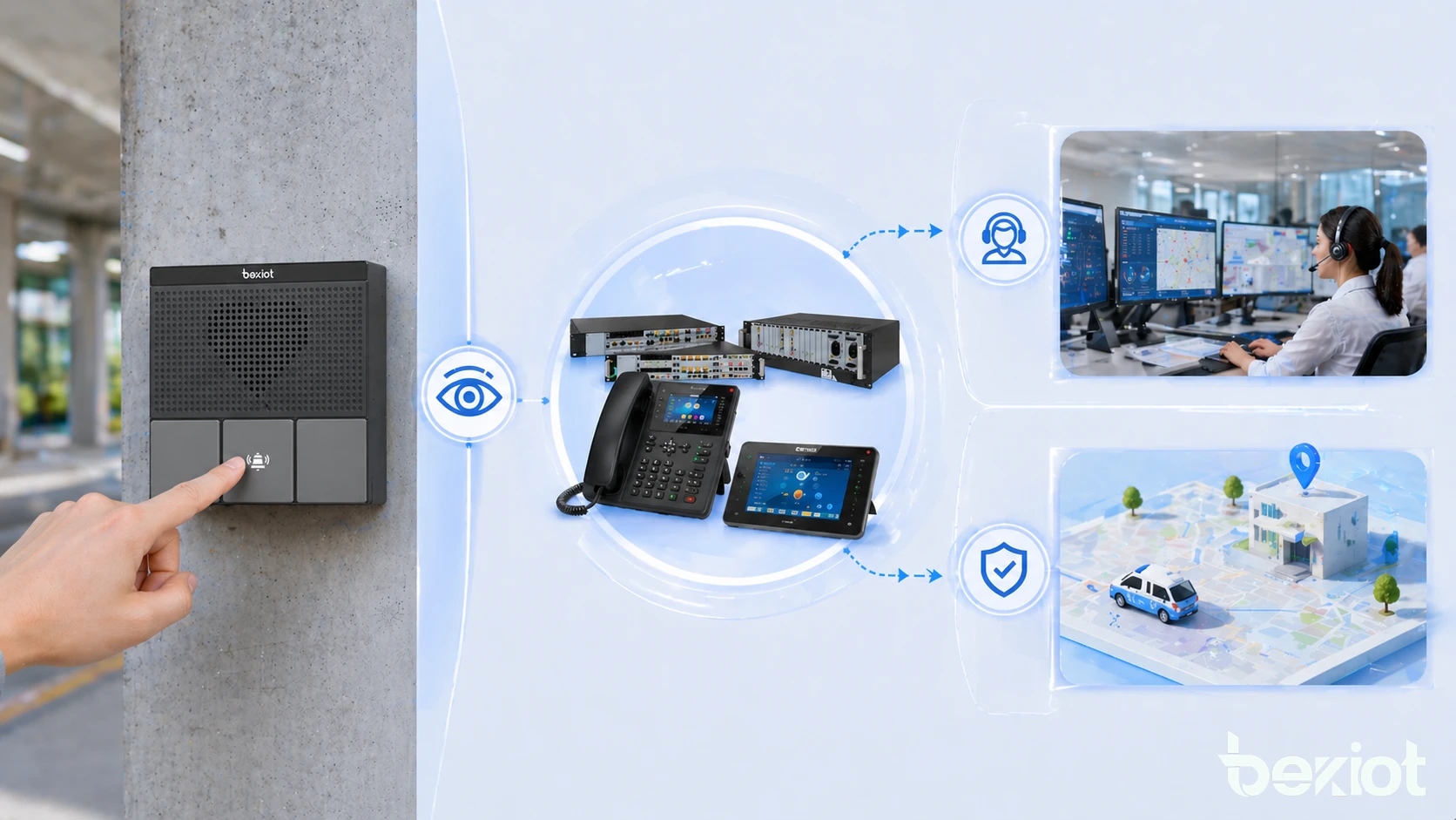 佈建於校園求助站、運輸終端、工業作業區與緊急通話站的呼叫按鈕