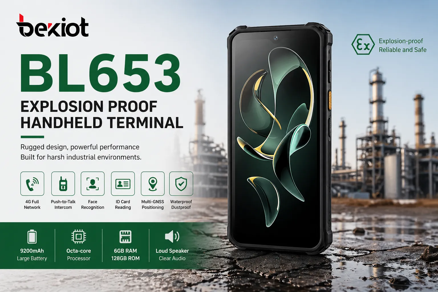 BL653 explosion proof handheld terminal rugged industrial device front view