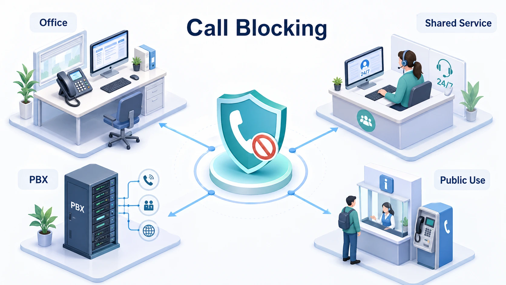 通話封鎖用於辦公室話機、客服專線、共用 PBX 系統,以及受政策控制的企業電話環境