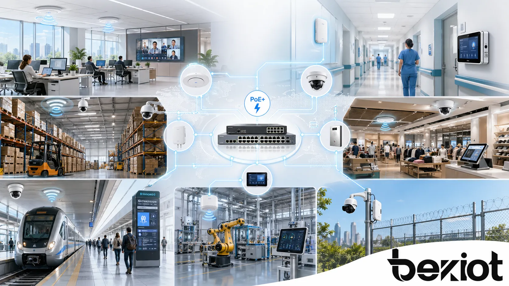PoE+ 在辦公室、園區、醫院、倉庫、零售場所、交通站点、工業設施和室外安防網路中的應用