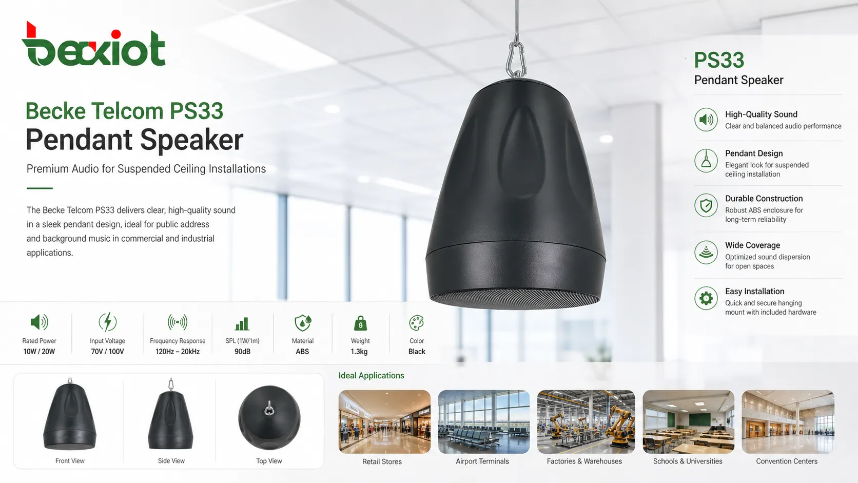 Becke Telcom PS33 Pendant Speaker 用於天花吊掛式音訊安裝