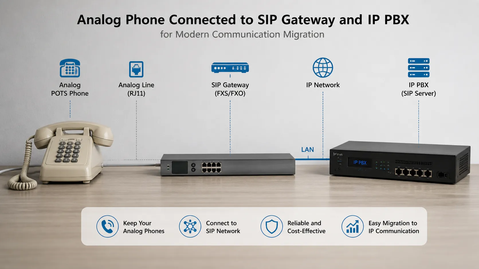 模擬 POTS 電話連接到 SIP 閘道器和 IP PBX 以實現現代通訊遷移