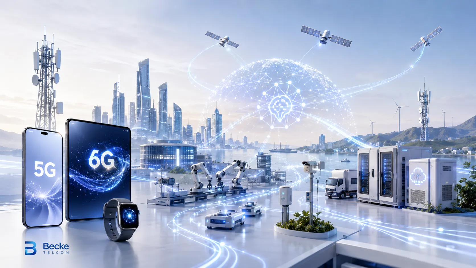 5G到6G網路演進,涵蓋行動裝置、工業物聯網、衛星、AI原生網路與邊緣通訊基礎建設