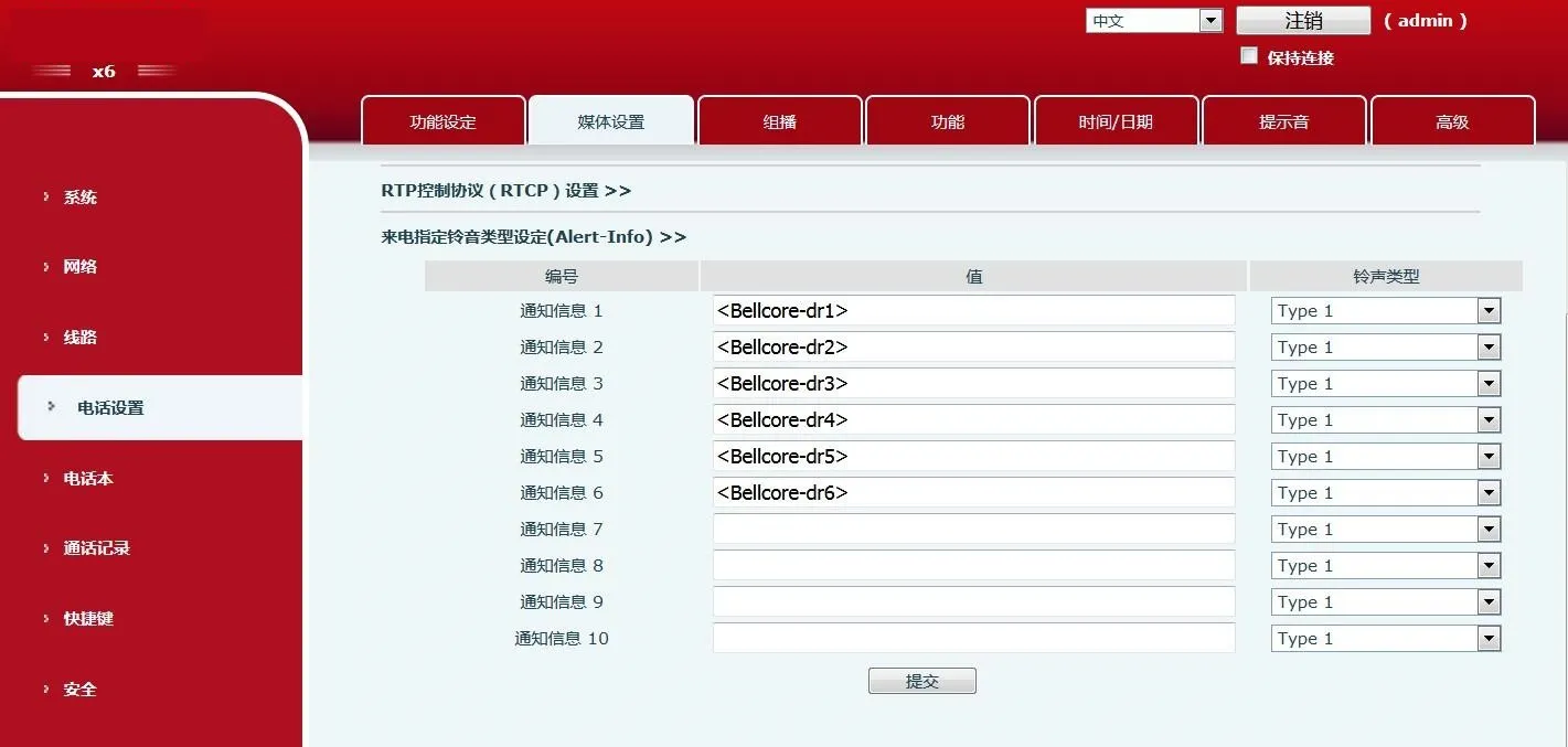  X6 話機配置介面