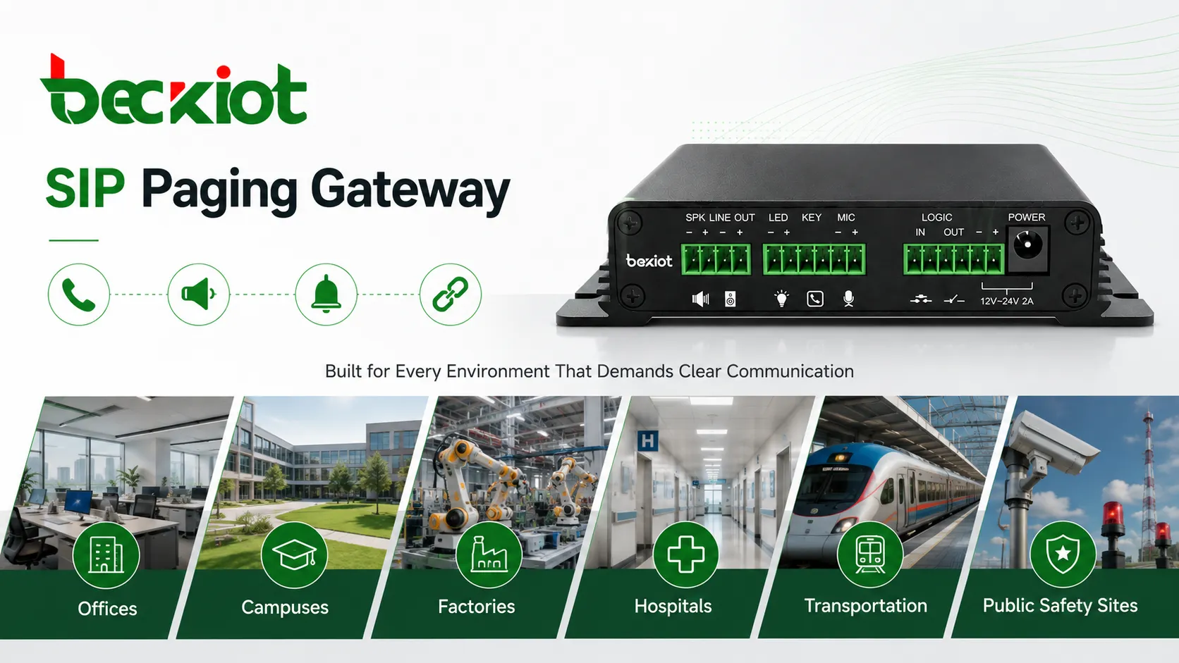 SIP Paging Gateway 應用于办公樓、园區、工厂、醫院、交通和公共安全場所