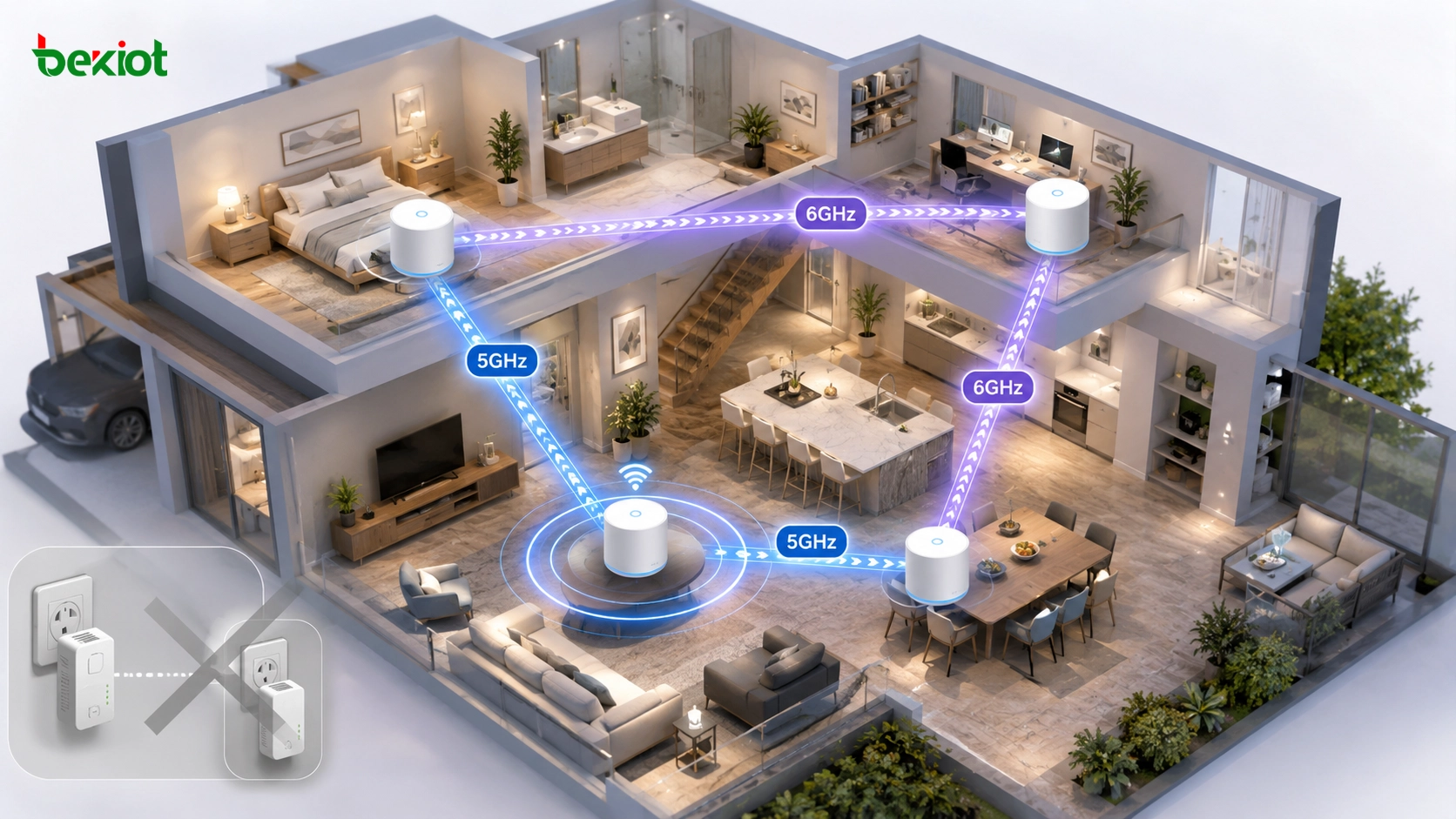 Wi-Fi Mesh 網路取代電力線適配器，透過 5GHz 和 6GHz 無線回程實現全屋覆蓋
