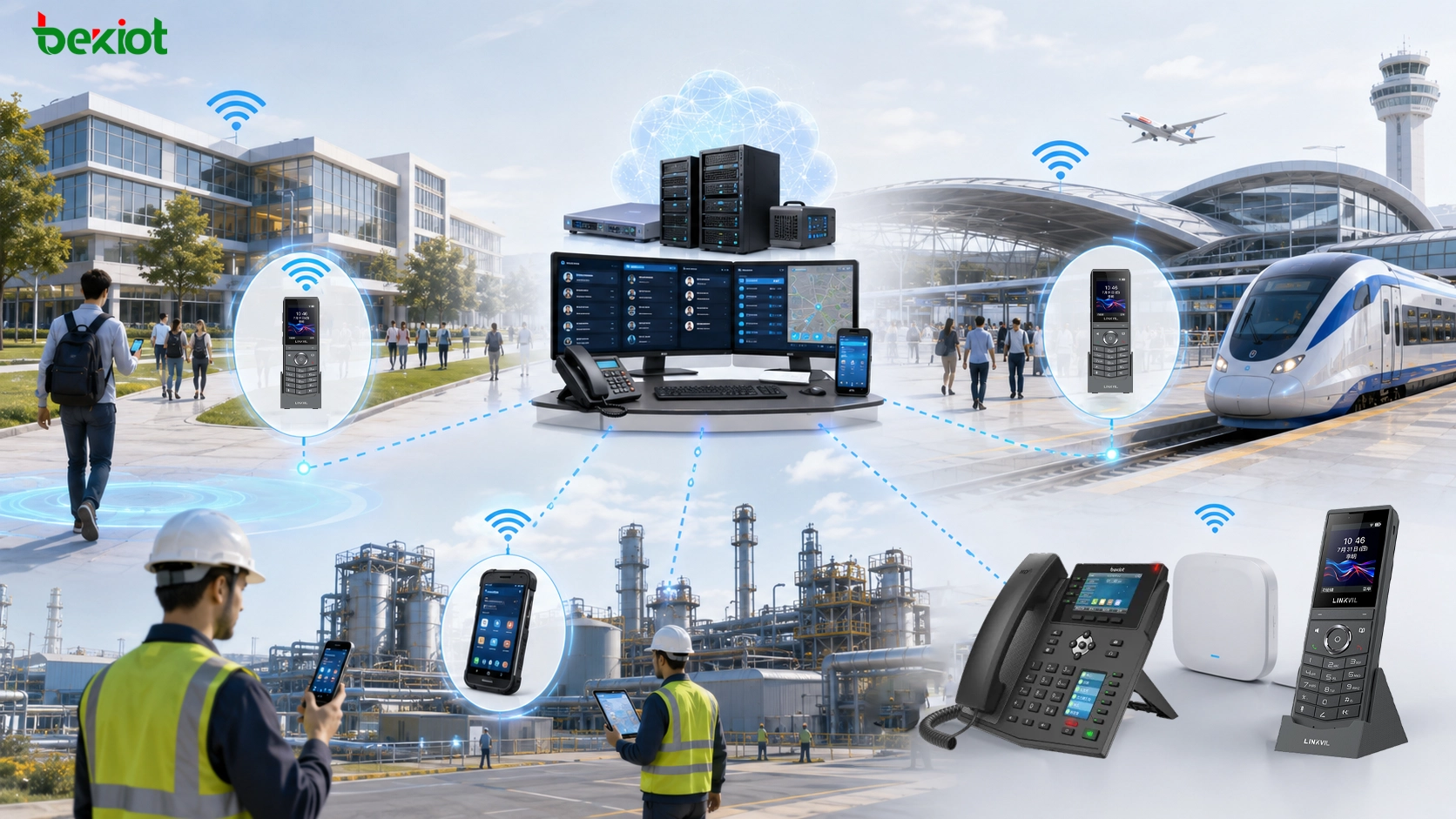 面向園區、交通樞紐和工業通信的 Wi-Fi 電話部署，包含 SIP PBX、調度和移動終端