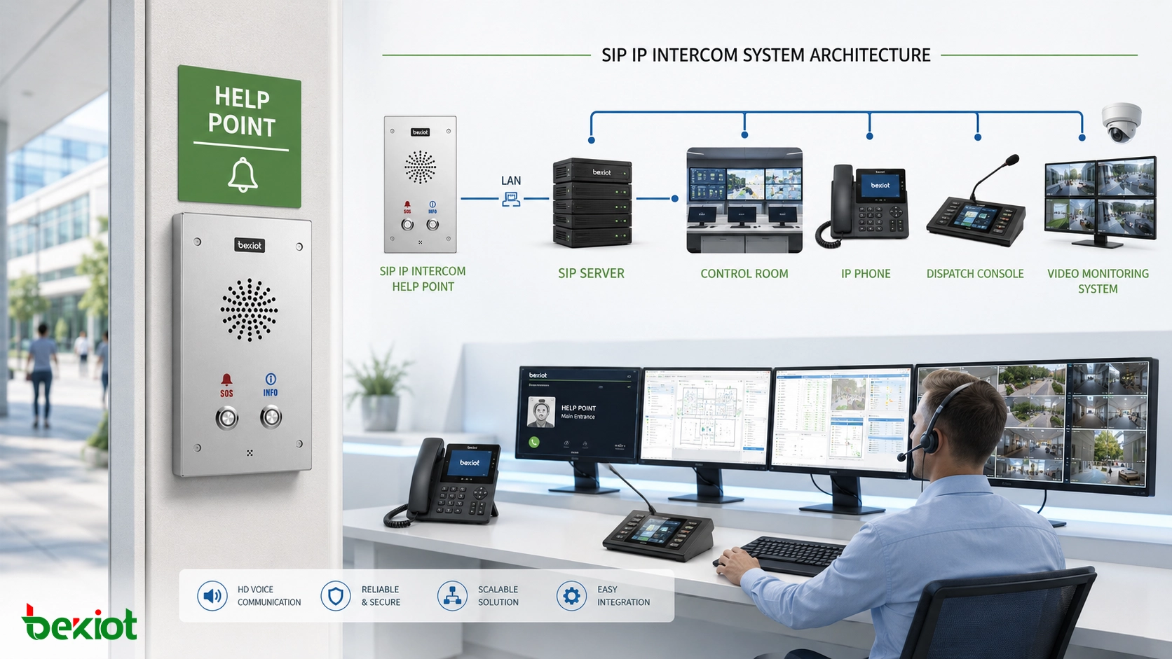 SIP IP 對講求助點連接固定呼叫終端 SIP 服務器控制室 IP 電話調度臺和視頻監控系統