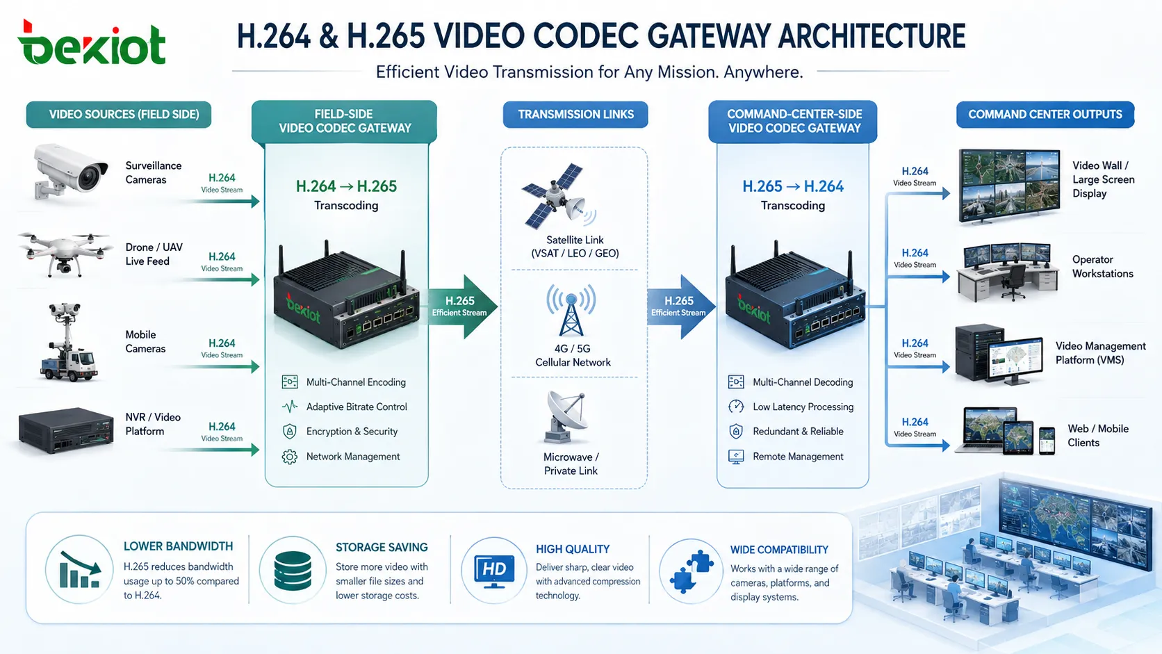 H.264 vs H.265：緊急視頻傳輸的最佳編解碼策略和轉碼網關