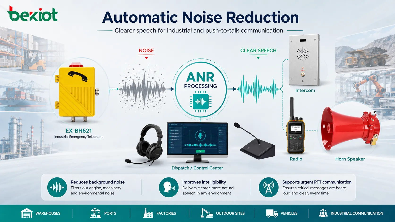 用於 VoIP 電話、耳機、調度臺和工業通信設備的 ANR 語音處理流程