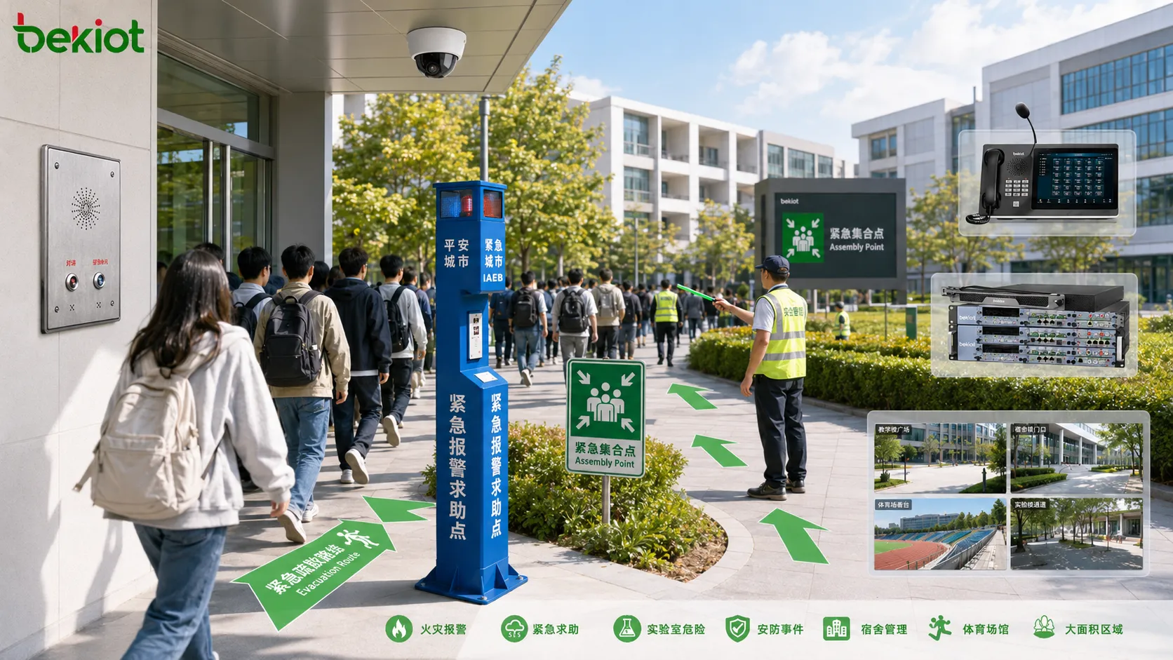 工業廠區、醫院、交通站點、校園、商業建築和公共場館中的疏散應用
