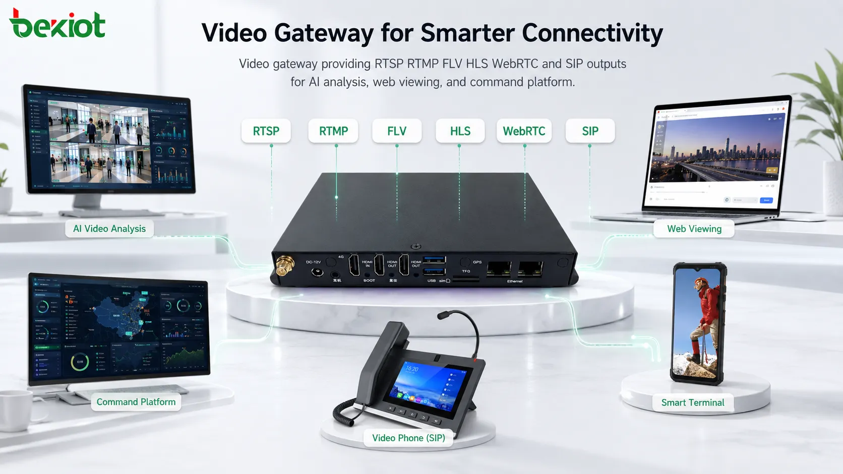 視訊閘道提供RTSP RTMP FLV HLS WebRTC和SIP輸出用於AI分析Web觀看和指揮平台