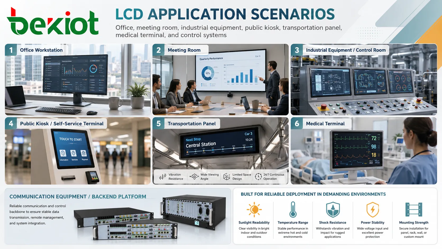LCD 在辦公室會議室、工業設備、公共自助終端、交通面板和醫療終端中的應用