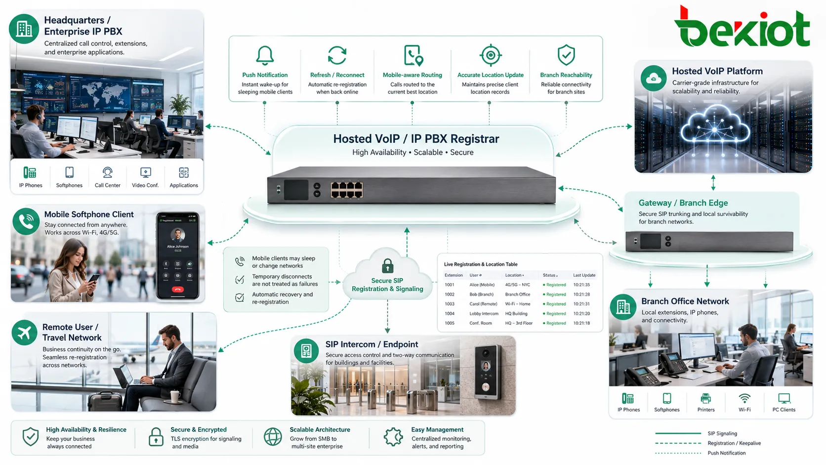 Registrar Server 在企業 IP PBX 託管 VoIP 分支網路行動軟電話和 SIP 對講系統中的套用