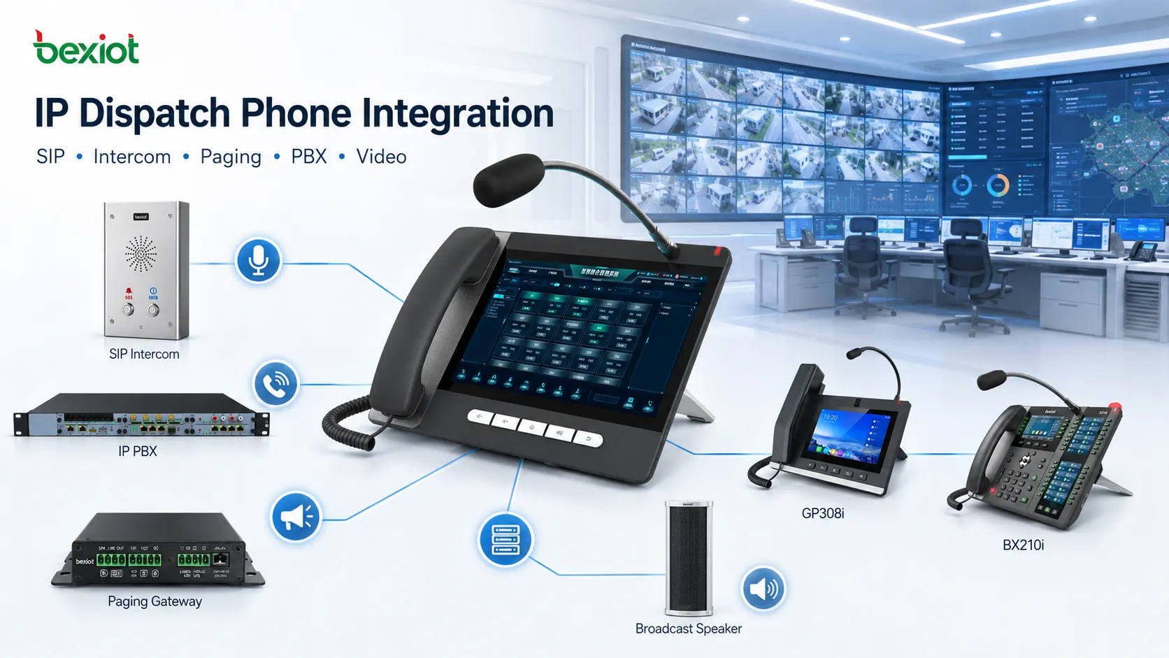 與 SIP 對講、IP PBX、廣播閘道器、視訊終端和保全控制室整合的 IP 調度電話