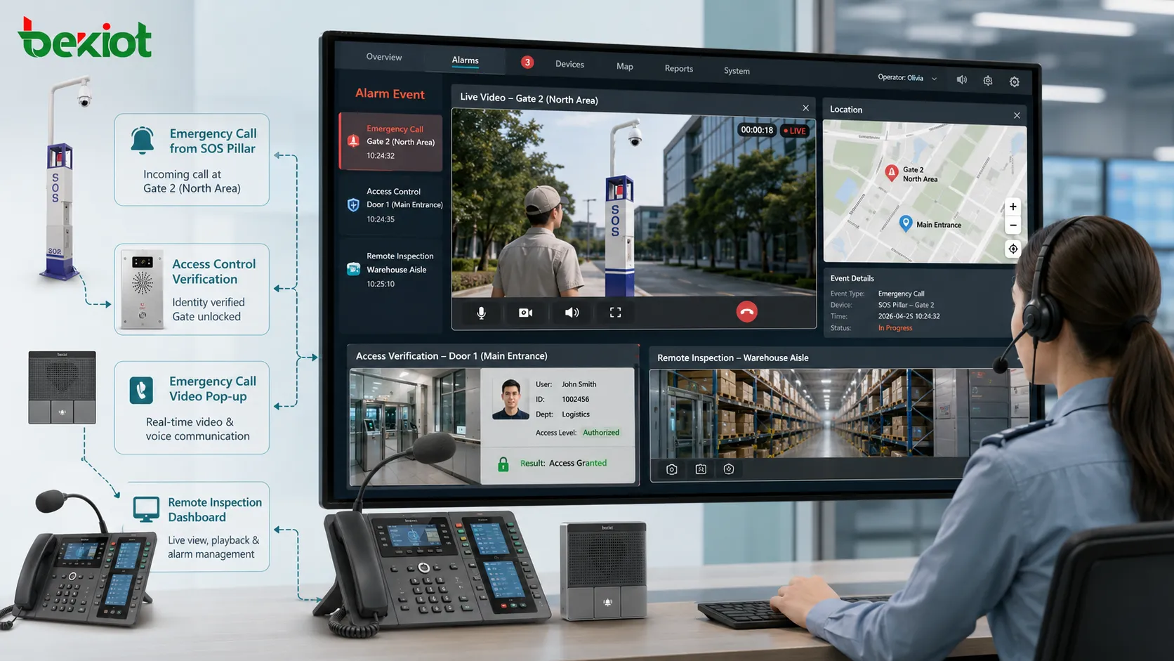 視訊整合應用場景展示警報聯動門禁核驗應急呼叫視訊彈窗和遠端巡檢儀表板