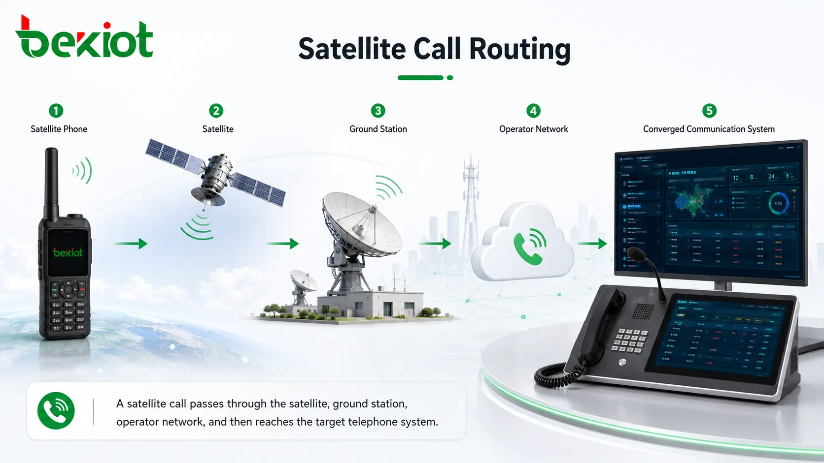 衛星電話通話透過衛星地面站和電信業者網路進行路由