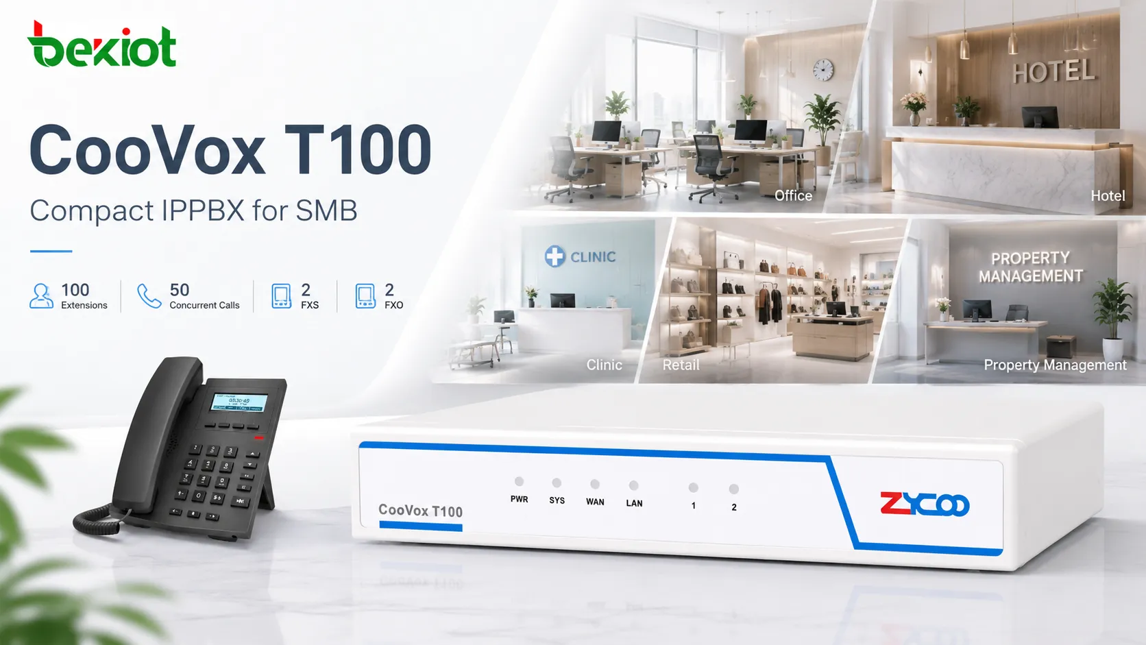 用於中小企業通訊的Zycoo T100 CooVox IPPBX硬體伺服器