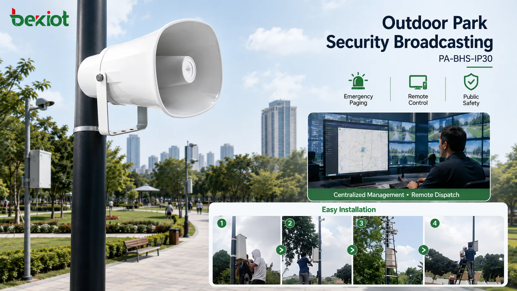 PA-BHS-IP30 SIP號角揚聲器安裝於印尼城市公園，用於戶外緊急廣播與安全通訊