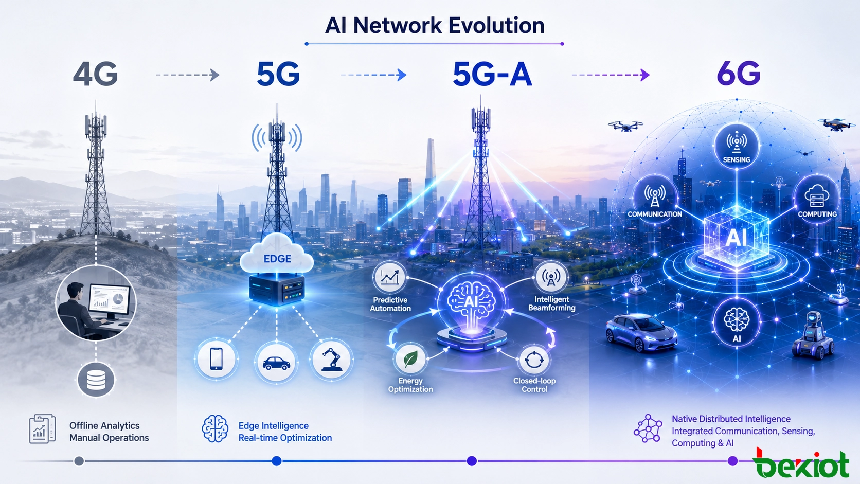 AI 在 4G、5G、5G-Advanced 與 6G 行動通訊網路中的演進