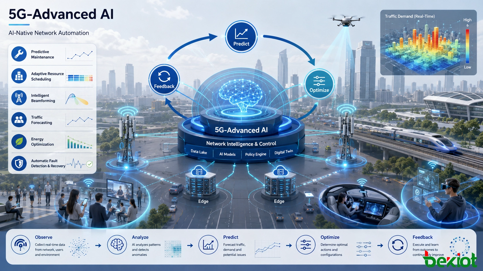 5G-Advanced AI 閉環網路自動化，用於預測、資源排程、波束成形與能源最佳化