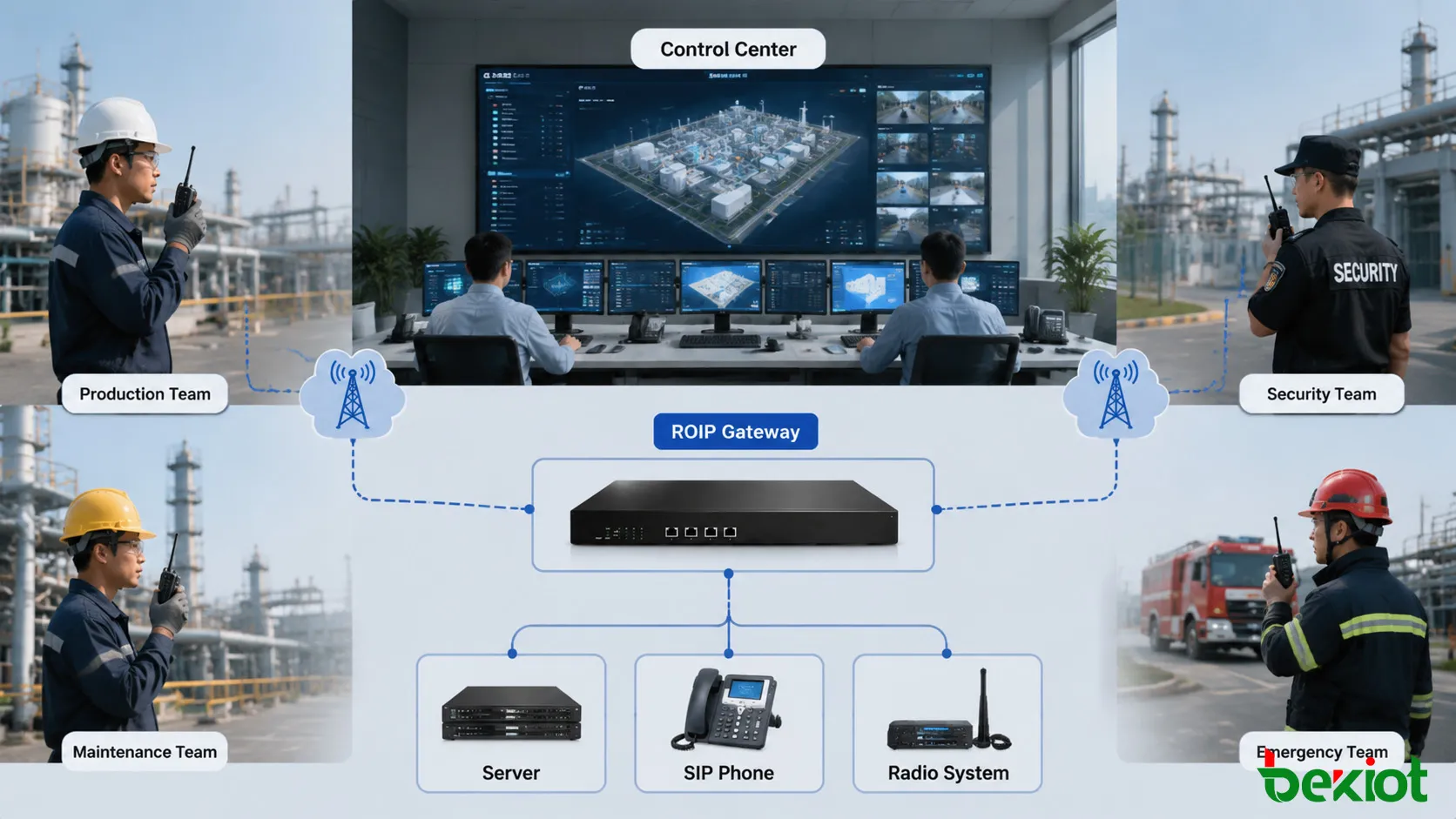 工業指揮中心整合PoC無線電對講機和ROIP閘道器通訊系統，用於緊急協調