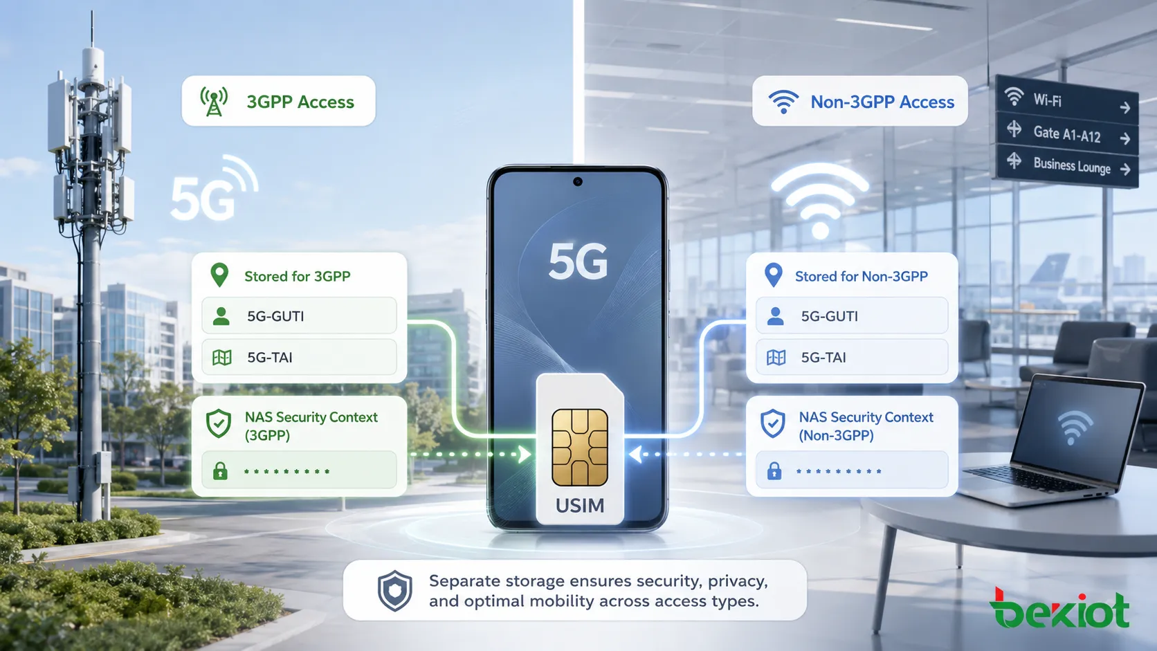 5G USIM 針對 3GPP 存取與非 3GPP 存取分別儲存位置資訊與 NAS 安全脈絡