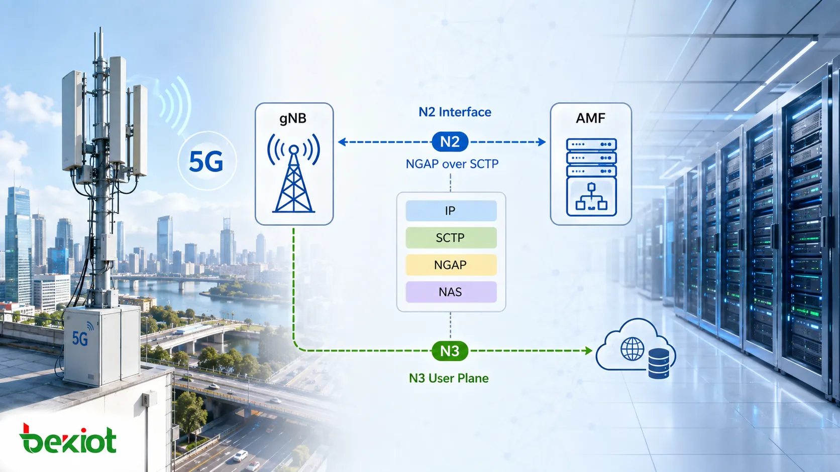 5G N2介面透過SCTP與NGAP連接gNB和AMF，並承載NAS信令與UE控制平面程序