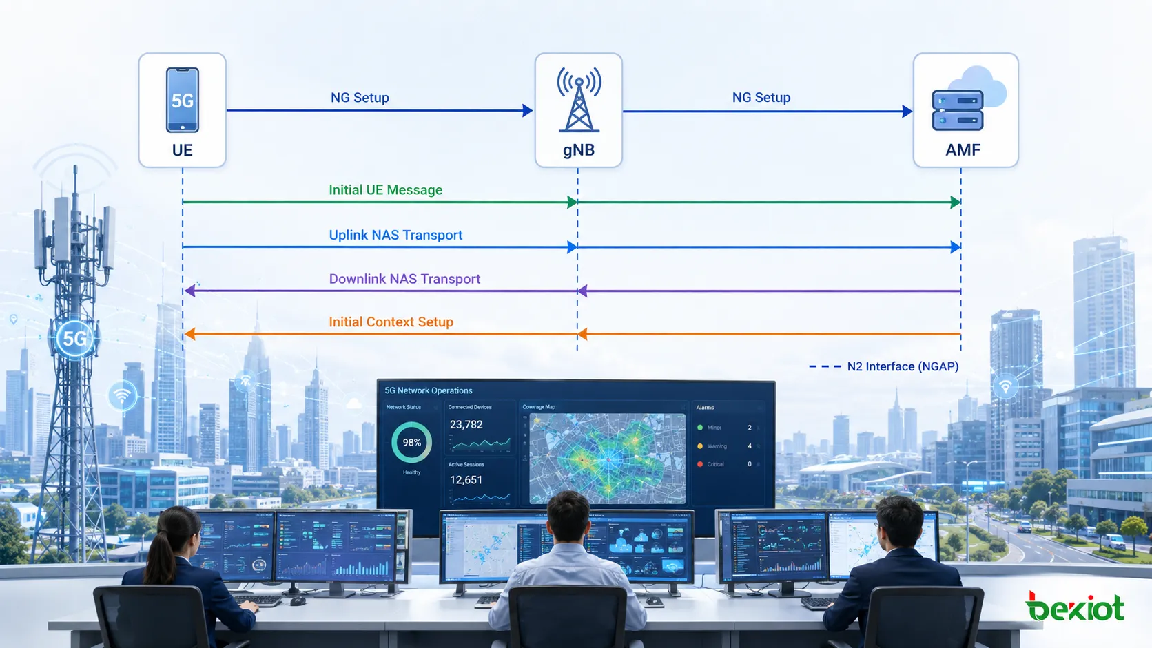 從NG Setup、Initial UE Message、NAS Transport到Initial Context Setup的典型5G N2信令順序