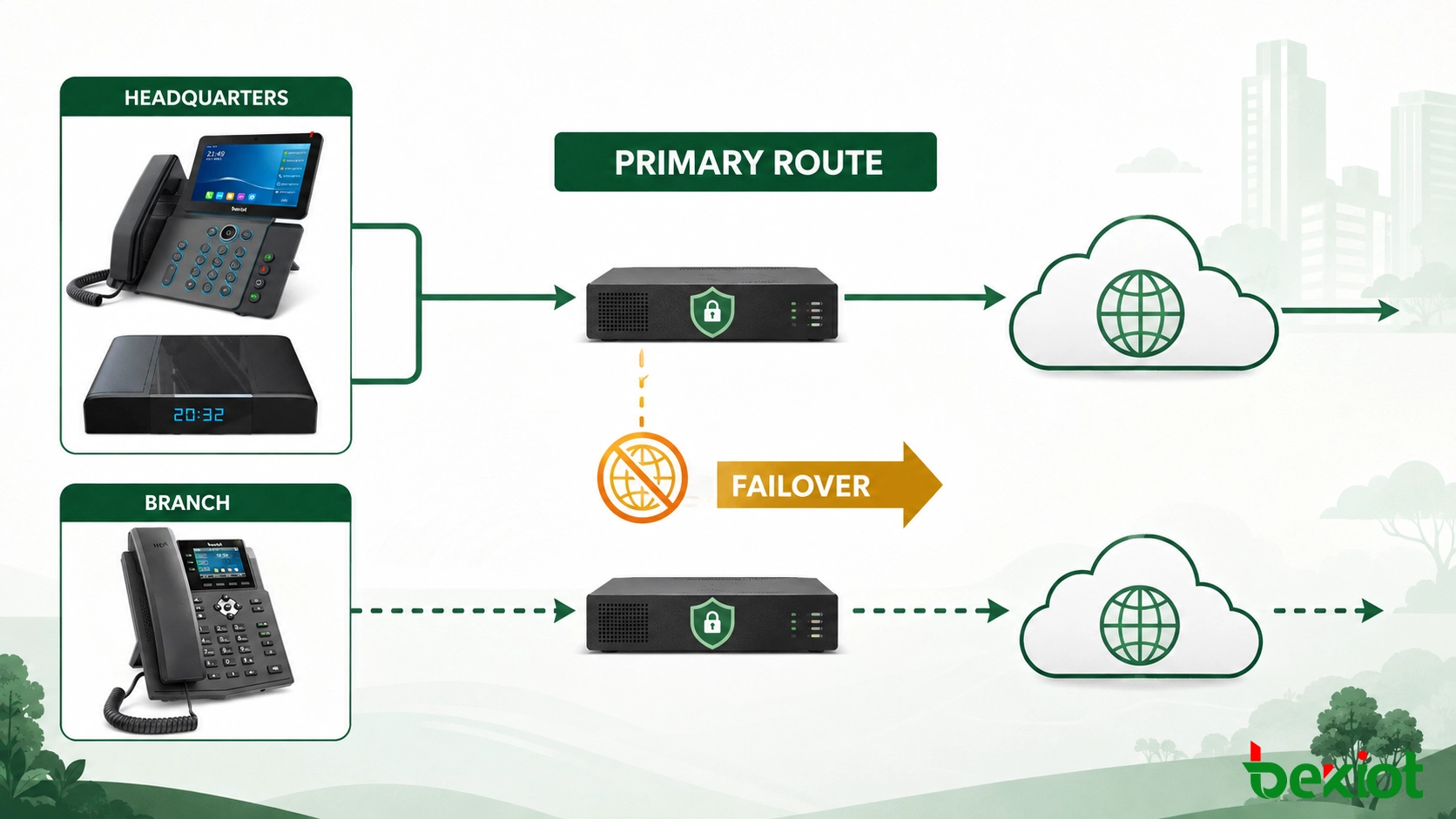 辦公室電話、本地 PBX、安全邊緣和雲端通訊服務之間的 SIP 通話路由和故障轉移工作流程