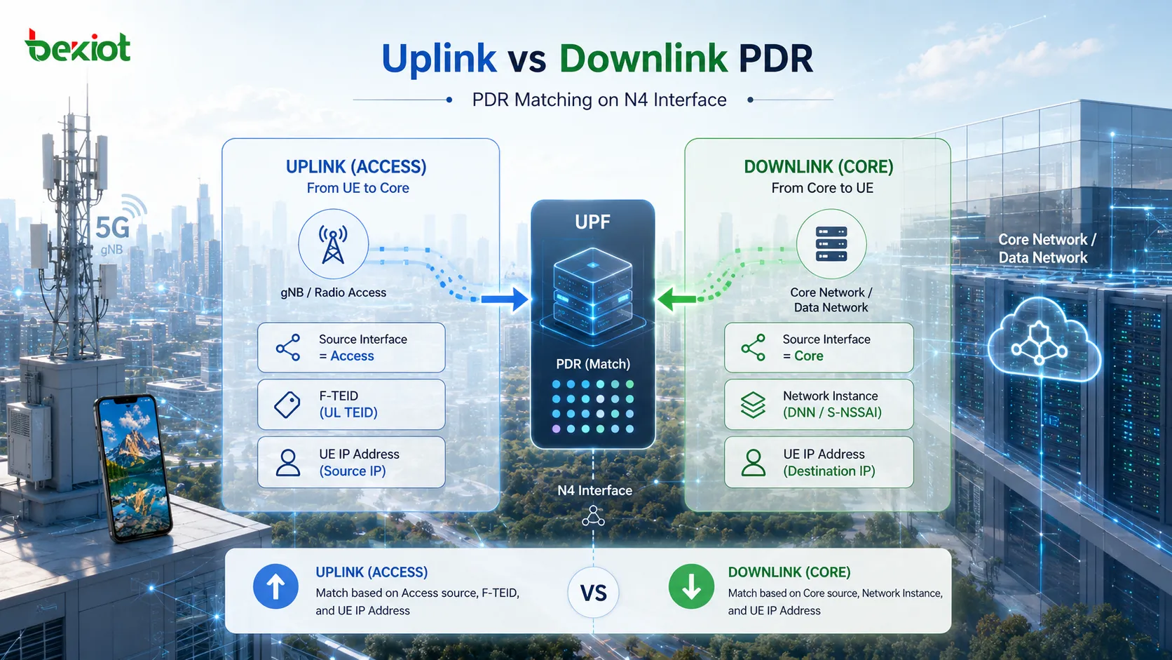 N4 接口上的上行 Access PDR 與下行 Core PDR,基于 F-TEID、Network Instance 和 UE IP Address 進行匹配