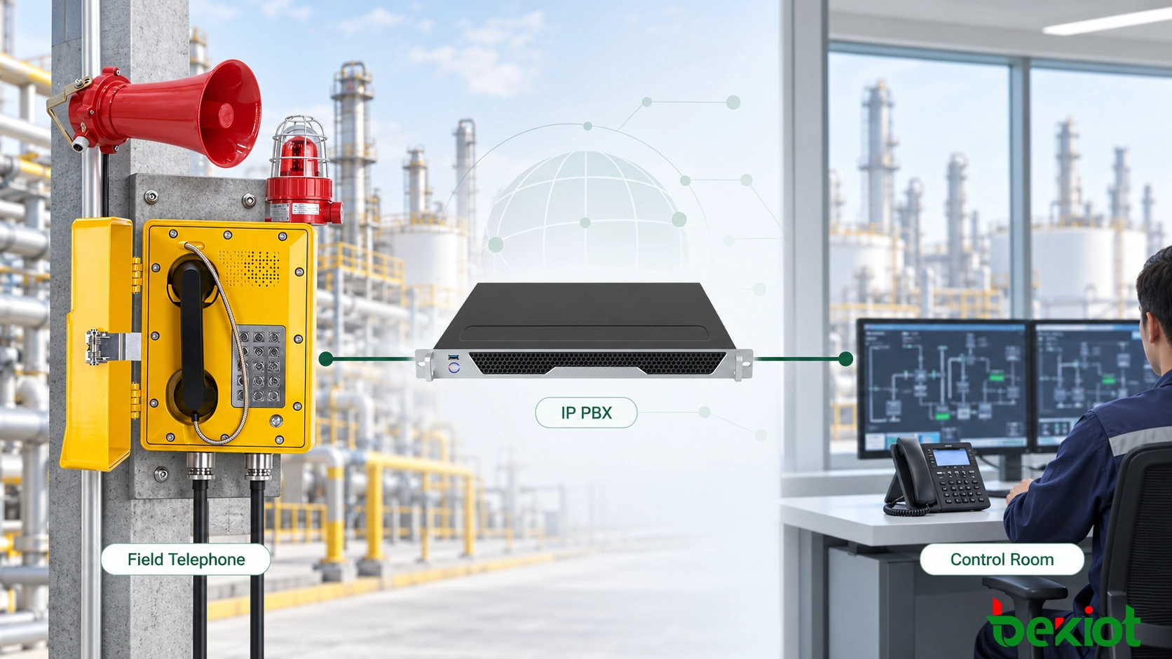 防爆電話連接至 IP PBX，用於分機呼叫和控制室通信