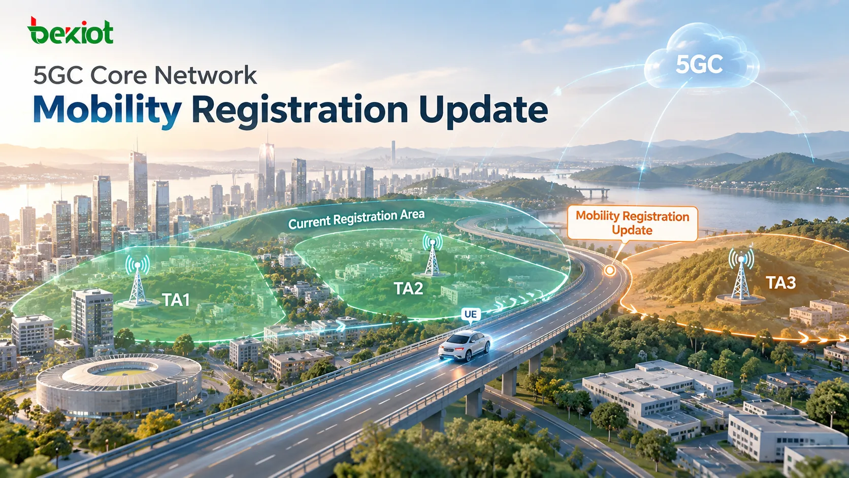 在5GC行動性註冊更新中,當UE從目前Registration Area內的TA移動到該區域之外的新TA時,會觸發Mobility Registration Update;一般的小區切換,或Registration Area內部的TA變更,並不需要再次註冊